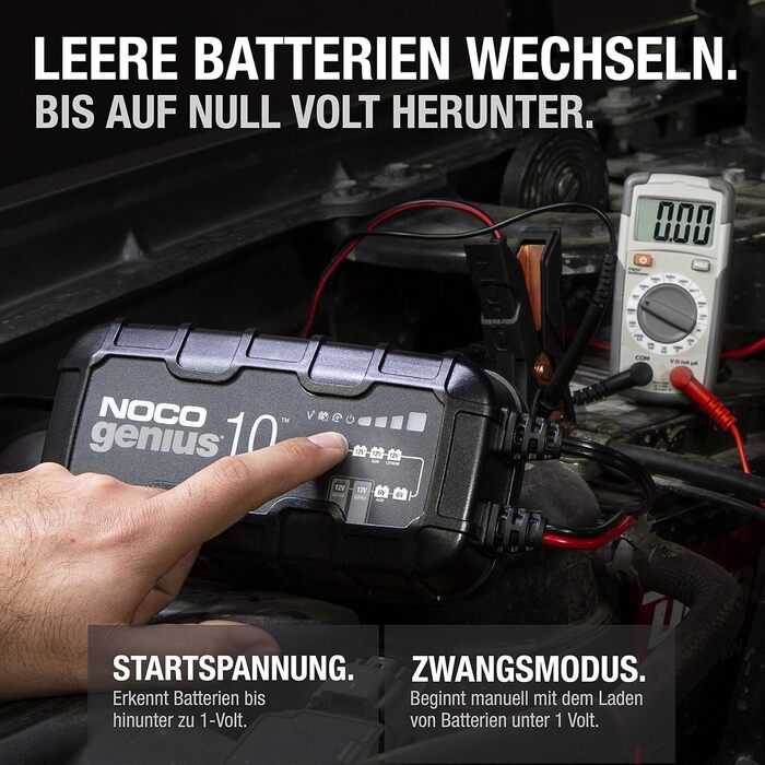 NOCO GENIUS10: Інтелектуальне зарядне пристрій для акумуляторів 6V/12V - Автоматичний підтримуючий заряд, сульфатор, захист від перевантаження, температурна компенсація - Для свинцево-кислотних та літієвих акумуляторів