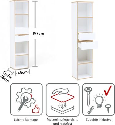 Роликовий контейнер Stella Trading Memphis для офісу, білий / Artisan Eiche, з висувними ящиками, 45 x 66 x 55 см