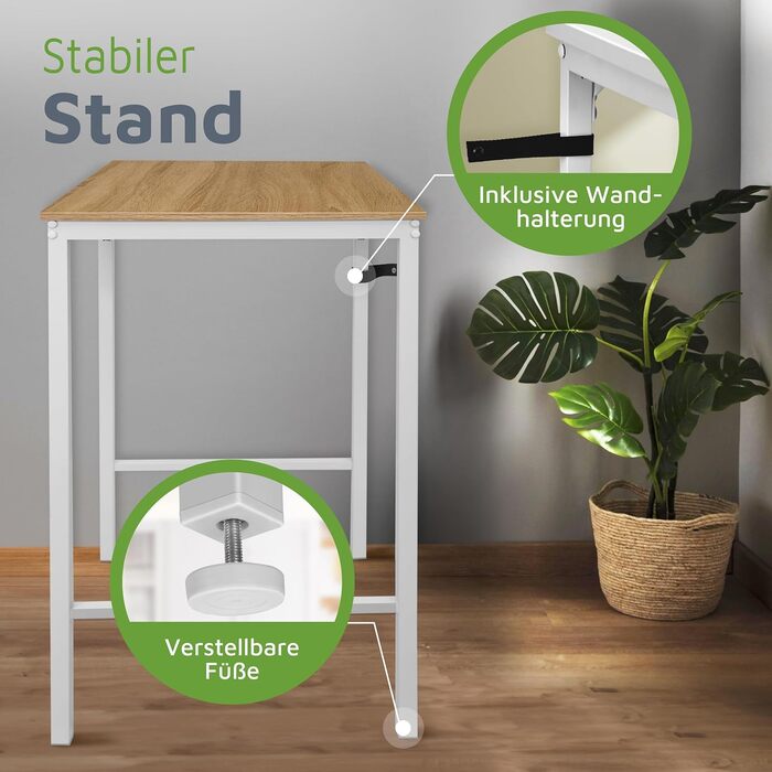 Барний стіл BeFair з дуба та білого кольору, 60x60 см, індустріальний дизайн, металеві ніжки, з підніжкою