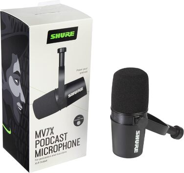 Динамічний XLR мікрофон Shure MV7X для подкастингу та вокалу, професійна якість, Voice Isolation, чорний