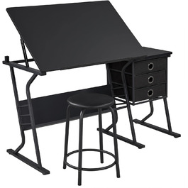 Письмовий стіл Yaheetech з відкидною стільницею та бічним столиком з 3 ящиками, круглим стільцем і полицею для зберігання для письма/читання/малювання/малювання