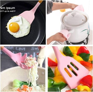 Набір кухонних аксесуарів з силікону, 28 предметів, набір лопаток з підставкою для антипригарного посуду (Рожевий)