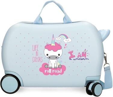 Дитяча валіза ROLL ROAD I Am Unicorn, синя, 45 x 31 x 20 см, жорсткий ABS пластик, 24,6 л, 1,8 кг, 2 колеса, ручна поклажа, синій, дитяча валіза