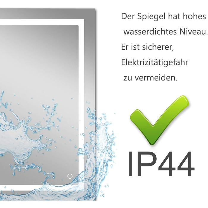 Дзеркало для ванної кімнати MIQU LED 60x50 см з підсвічуванням, тепле/холодне світло, регулювання яскравості, антизапар, прямокутна форма