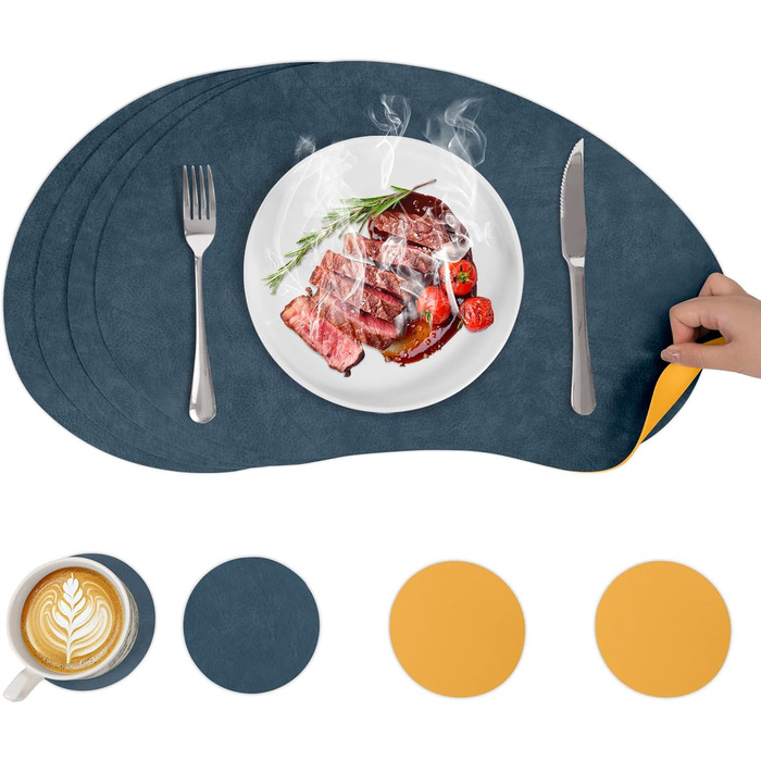 Набори підставки під гаряче та серветки для столу, миючі, термостійкі, імітація шкіри, двосторонні, 43x30 см, світло-зелений+бежевий (4 шт.)