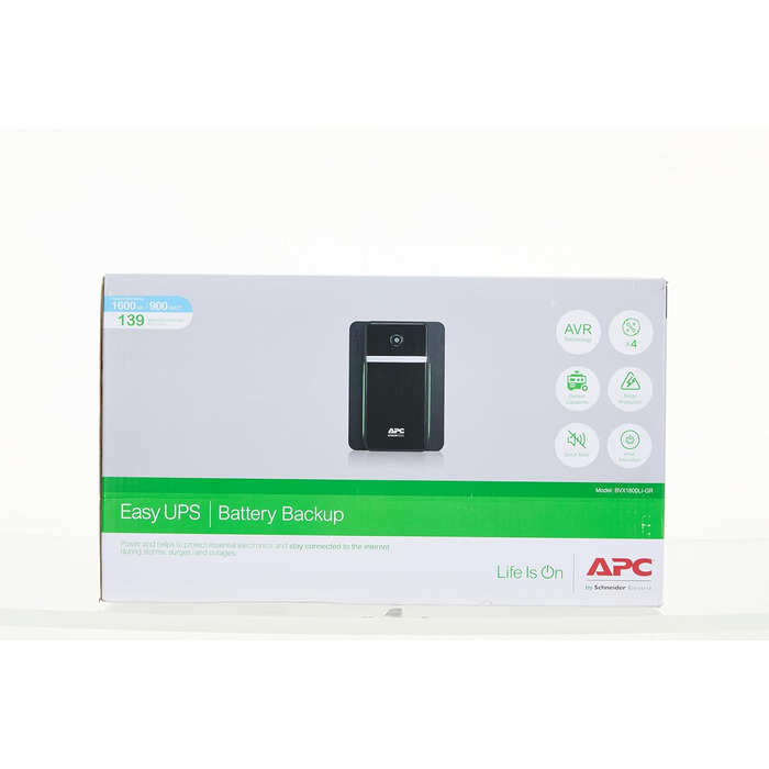 ДБЖ APC by Schneider Electric Easy UPS - BVX700LI-GR - джерело безперебійного живлення 700 ВА з виходами Schuko, запобіжник акумулятора та захист від перенапруг, резервний акумулятор зі стабілізатором, світлодіодні індикатори (1600 ВА / 900 Вт, виходи DIN