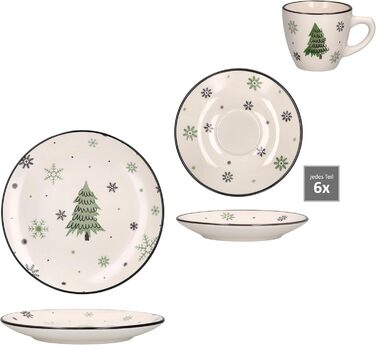 Кавовий сервіз MamboCat на 6 осіб з різдвяним декором (18 предметів) | Керамічний сервіз з прикрасами ялинки та сніжинок