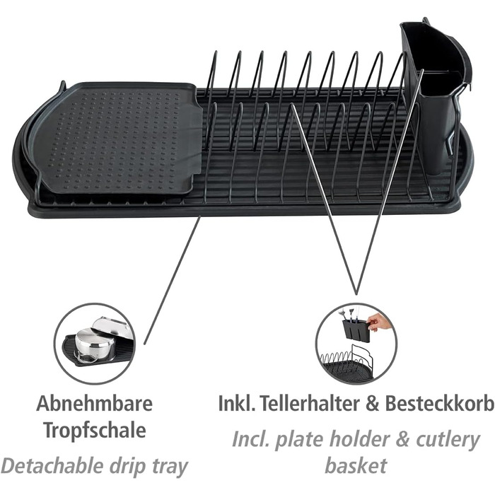 Сушарка для посуду, решітка для зливу, 47,5x126,5 см, чорна