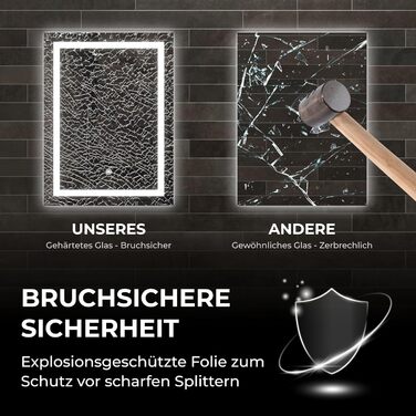 Дзеркало для ванної кімнати BR Bringer LED з підсвічуванням 60x80 см, антизапарник, диммер, 3 кольори світла, сенсорне управління, пам'ять (Модель: BRS102)