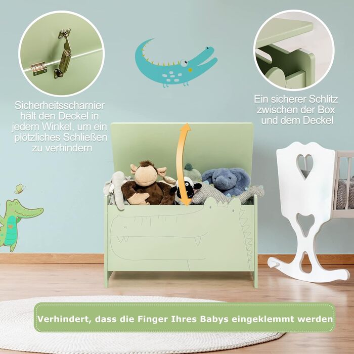 Дерев'яна іграшкова скриня COSTWAY 2 в 1: скриня та табурет, 60 x 33 x 37,5 см, зелена