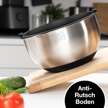 Миска для перемішування Moritz & Moritz 5er з кришкою - 0,6-4,5л - нержавіюча сталь з антиковзкими ніжками без BPA - Складна салатниця з кришкою та 3 насадкою-терткою - придатна для миття в посудомийній машині