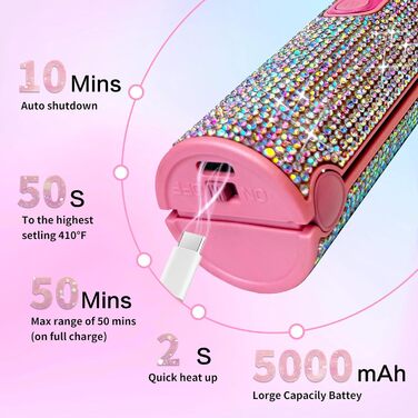 Бездротовий випрямляч для волосся Titan Mermaid 2-в-1 з акумулятором 5000mAh: випрямлення, завивка, швидкий нагрів до 205°C, портативний для подорожей