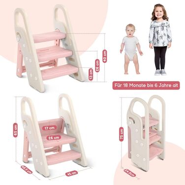 Дитячий табурет-сходинка Onasti: регульована висота, 2-3 сходинки, складна конструкція, багатофункціональний, для ванної, дитячої кімнати, кухні (зелений, рожевий)