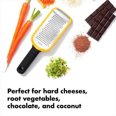 OXO Good Grips Терка кулінарна прямокутна з контейнером для збору з нержавіючої сталі, для овочів та іншого, срібна/чорна (середня)