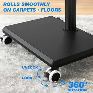 Підставка для телевізора на колесах з полицею, чорна. Підходить для телевізорів 27-55 дюймів, до 40 кг, VESA 400x400 мм