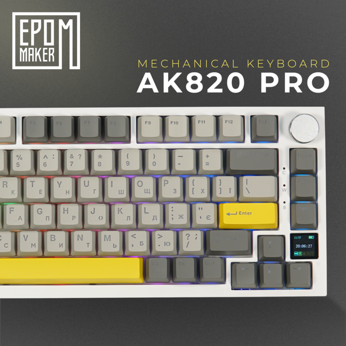 Клавіатура механічна бездротова EPOMAKER AK820 Pro Flying Fish White (AK820-PRO-W-FF)