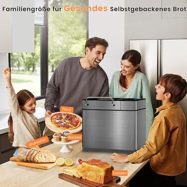 Професійний хлібопекарський автомат з нержавіючої сталі з керамічною формою, сенсорним екраном та двома датчиками температури, 17 програм, дозатор горіхів, 710W, 1 кг, таймер