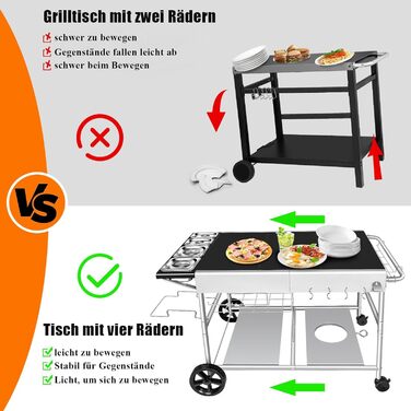 Гриль-возна тележка Denmay для Weber Q, Ninja Woodfire, піци, з великою робочою поверхнею