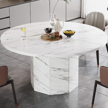 Круглий обідній стіл HSH для 4-6 осіб. Дерев'яний стіл для їдальні в сучасному стилі, 120 x 120 x 75 см, білий