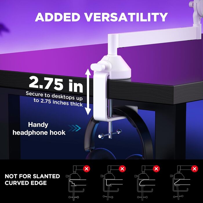 Стійка для мікрофона InnoGear низькопрофільна, поворотна на 360°, сумісна з Fifine, Blue Yeti, HyperX, AT2020 - біла