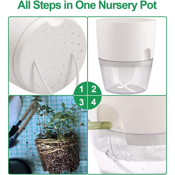 Набір горщиків для трав на кухню, самополивний набір 3 шт. для вирощування свіжих кухонних трав, 18.2x11x15.3 см, білий (5 шт.)