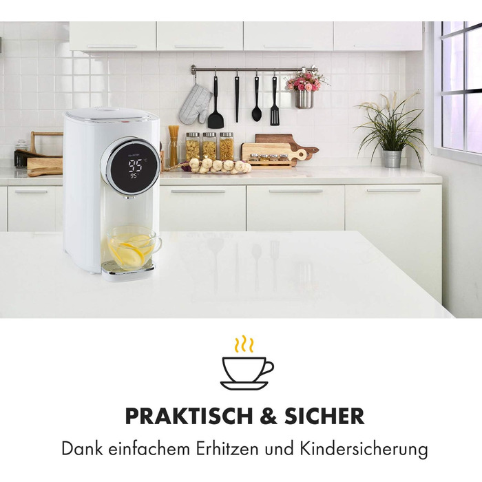 Klarstein Hot Spring Plus: Дозатор гарячої води, 5 л, LCD-дисплей, 45-95°C, нержавіюча сталь, захист від сухого кипіння та перегріву, блокування від дітей