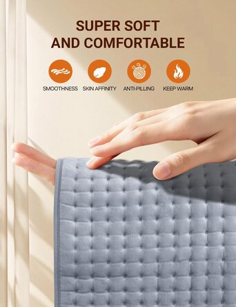 Електричне грілка для спини та тіла ALLJOY 85x45 см з автовимкненням, 6 температурних режимів, сірий колір