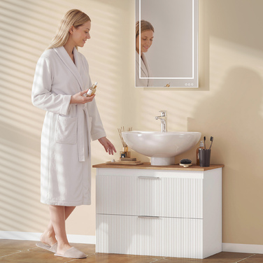 Підвісна шафка під раковину для ванної кімнати, 80 см, з двома великими висувними ящиками (підходить для раковин зі зливом та без), колір білий.