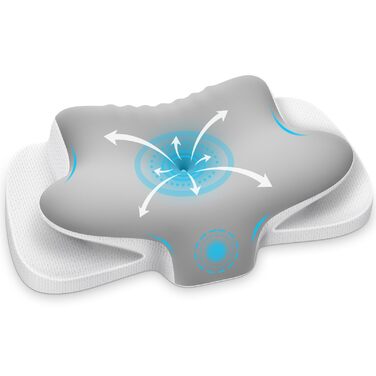 Подушка для шиї з піною Memory Foam, дихаюча, ергономічна, 65x37x10/12 см (срібна)