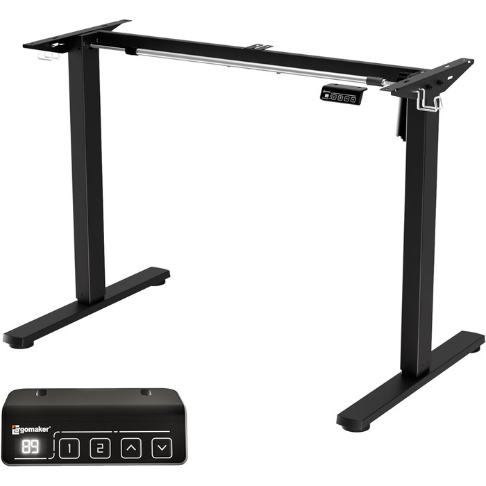 Ергомейкер: Регульований за висотою стіл-підйомник з пам'яттю та плавним запуском/зупинкою, 2-х секційний телескопічний електричний стіл-підйомник (чорний). Одномоторне стійке підйомне шасі.