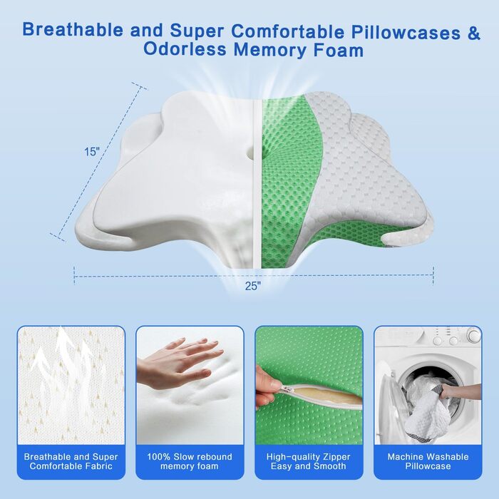 Ортопедична подушка для шиї з Memory Foam, регульована, ергономічна, для комфортного сну, без запаху, контурна, для сну на боці