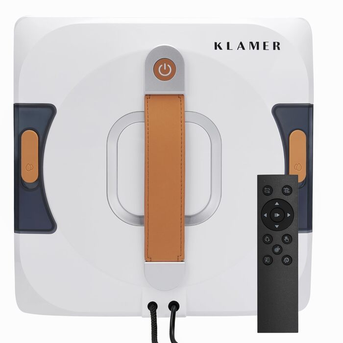 Робот-прибиральник вікон KLAMER 3500 Pa – автоматичний мийник вікон з резервуаром 100 мл, функцією вологого прибирання, розпізнаванням країв, тихий (60 дБ), захист від падіння та смарт-планування. Білий