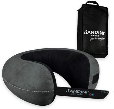 Подушка для подорожей преміум-класу, виготовлена в ЄС/подушка для шиї, з ергономічною функцією підтримки для дітей безкоштовна сумка для транспортування з кріпильним затискачем (мікрофібра антрацит)