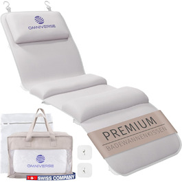 Подушка для ванни Omniverse Ganzkörper 125×40 см, для зросту 160–180 см, для гладких поверхонь, швидковисихаюча, для чутливої шкіри, біла