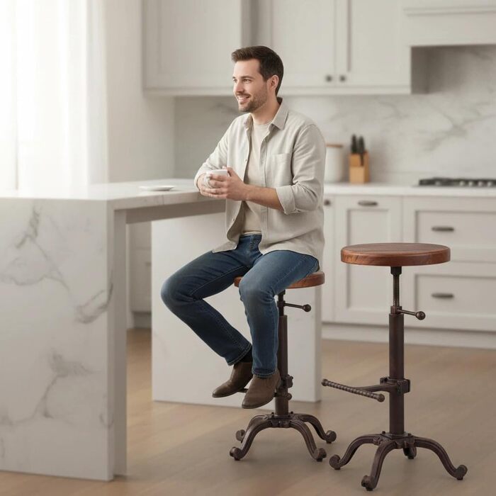 Табурет Topower для кухні в стилі ретро/вінтаж, з дерева, поворотний, регульована висота (мідний)