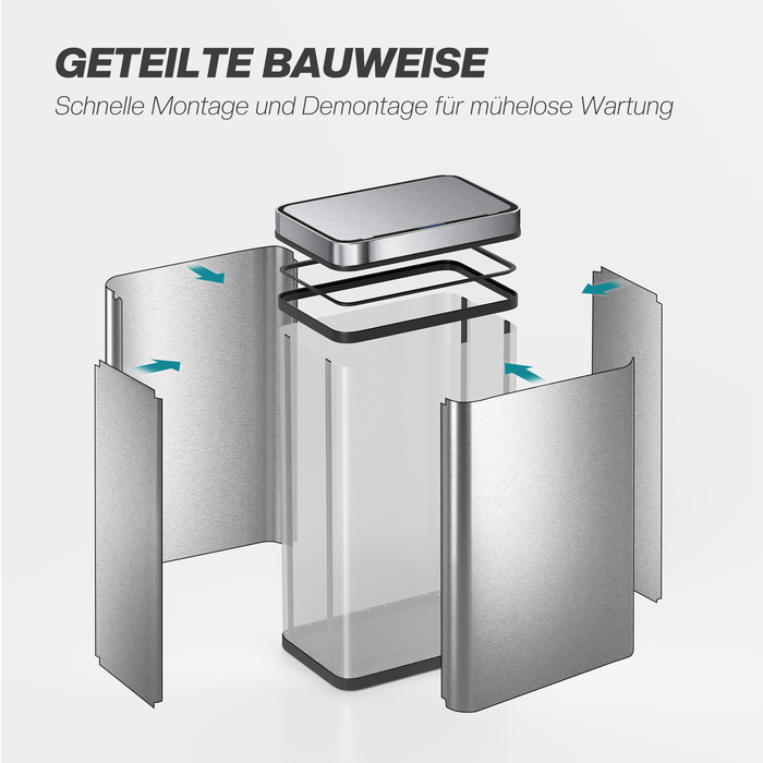 Відро для сміття HOMCOM 60 л з датчиком, автоматичним відкриванням кришки, з нержавіючої сталі, універсальне, сріблястого кольору