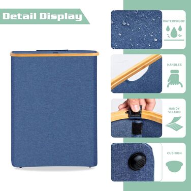 Кошик для білизни BRIAN & DANY з 3 відділеннями та кришкою, 145л, чорний/синій