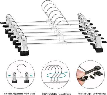 Металева вішалка для брюк WEIDMAX, міцна хромована вішалка для брюк з регульованими затискачами, металева вішалка для брюк, компактна вішалка для брюк, шкарпетки, спідниці, 30 см (12 футів), 30 шт. (40 шт.)