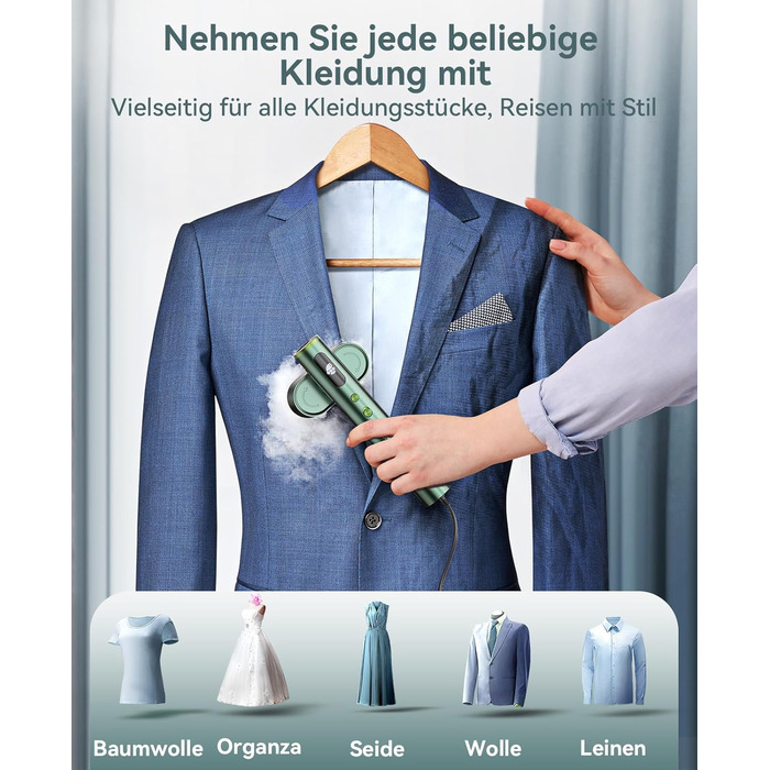 Jack & Rose Дампфглеттер: портативний праска-парогенератор для подорожей, 1000W, 110-240V, 2-в-1, зелений