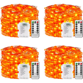 Ланцюжок прикрас з LED-підсвічуванням на батарейках, 100 LED, 10 м, 8 режимів, пульт дистанційного керування, таймер, теплий білий, димування, вологостійкий, для прикрашання, 4 шт.