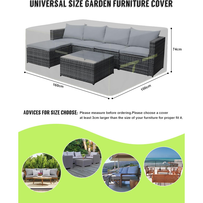 Накладна захисна для садово-патіо меблів, 420D Оксфорд, водонепроникна, UV-стійка, з вентиляційними отворами (160x100x74 см)
