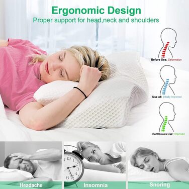 Ортопедична подушка Elviros з Memory Foam для тих, хто спить на боці, з підтримкою шиї, проти болю в шиї та плечах, 64 x 12,5/10,5 x 38 см, темно-сірий
