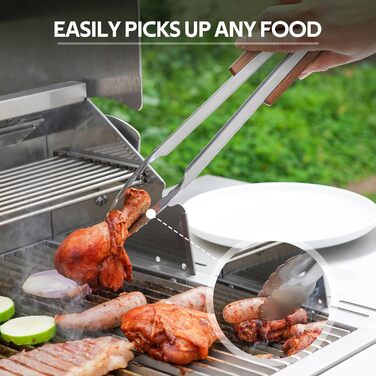 Набір гриль-посуду Onlyfire 4 шт. з нержавіючої сталі та акації (щипці, лопатка, виделка, щітка)