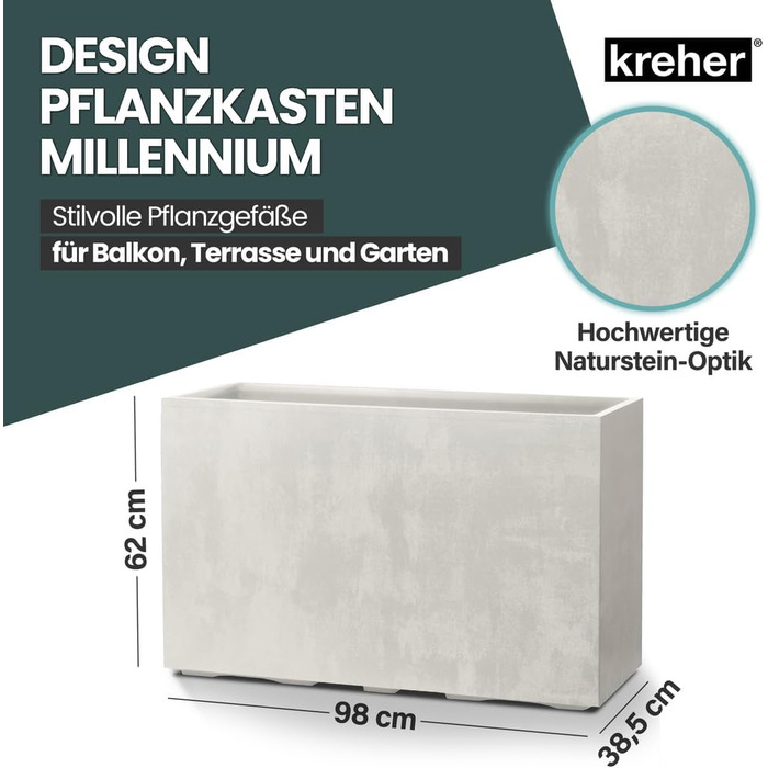 Плантажер Kreher XL Millennium: набір кольорів та форматів. Імітація натурального каменю (коричневий, бежевий, антрацит, сірий). З міцного пластику. XL роздільник простору (прямокутний) кремово-білий