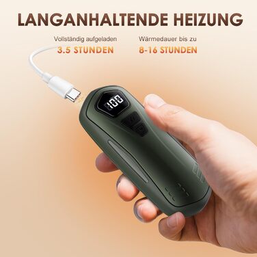 Електричні грілки для рук 2 шт. з акумулятором 6000mAh, 5 режимів нагріву, USB, для кемпінгу та відпочинку на природі, подарунок для жінок та чоловіків (зелені)