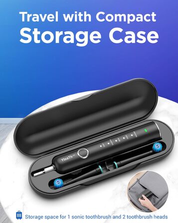 Електрична зубна щітка ротаційного типу для дорослих та дітей з 8 насадок, зарядний станція з кріпленням на стіну, 5 режимів чищення та дорожній футляр, 60 днів роботи від акумулятора, чорний