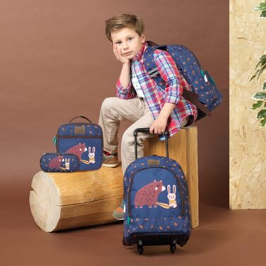 Екологічний дитячий рюкзак з колесами та лісовими тваринами - Дитячий візок з переробленого пластику з колесами - Повсякденна сумка-візок для дитячого садка - 36x25x15 см Еко (ведмедик і кролик)