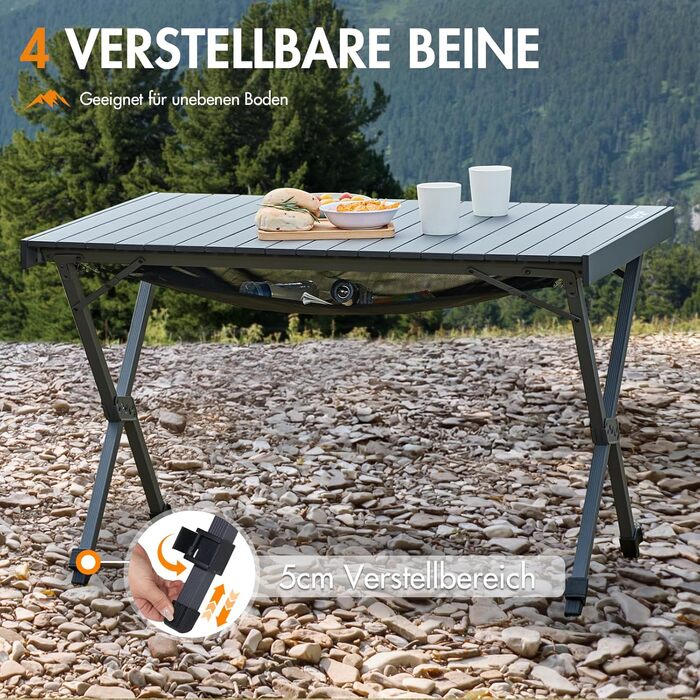 Складаний кемпінговий стіл PORTAL з регулюванням висоти, алюмінієвий, 108 x 71 см, легкий стіл для пікніка, саду та подорожей, чорний