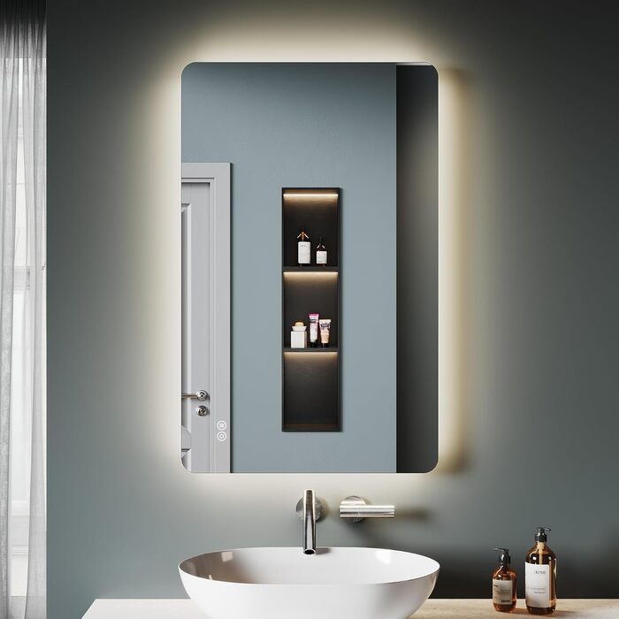 Дзеркало для ванної кімнати SONNI з підсвічуванням 80x60 см, антизапарник, LED, сенсорний вимикач, колір світла: холодний/нейтральний/теплий (80L x 50B см)