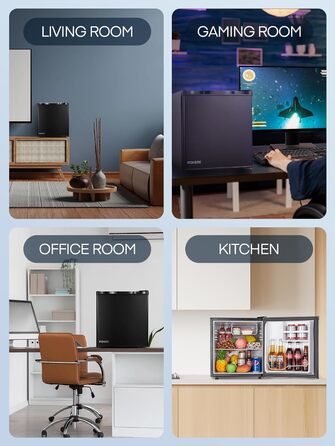 Міні-холодильник E 46L з морозильною камерою, енергоощадний, регулювання температури, рівень шуму 42 дБ, чорний — для офісу, кухні та спальні